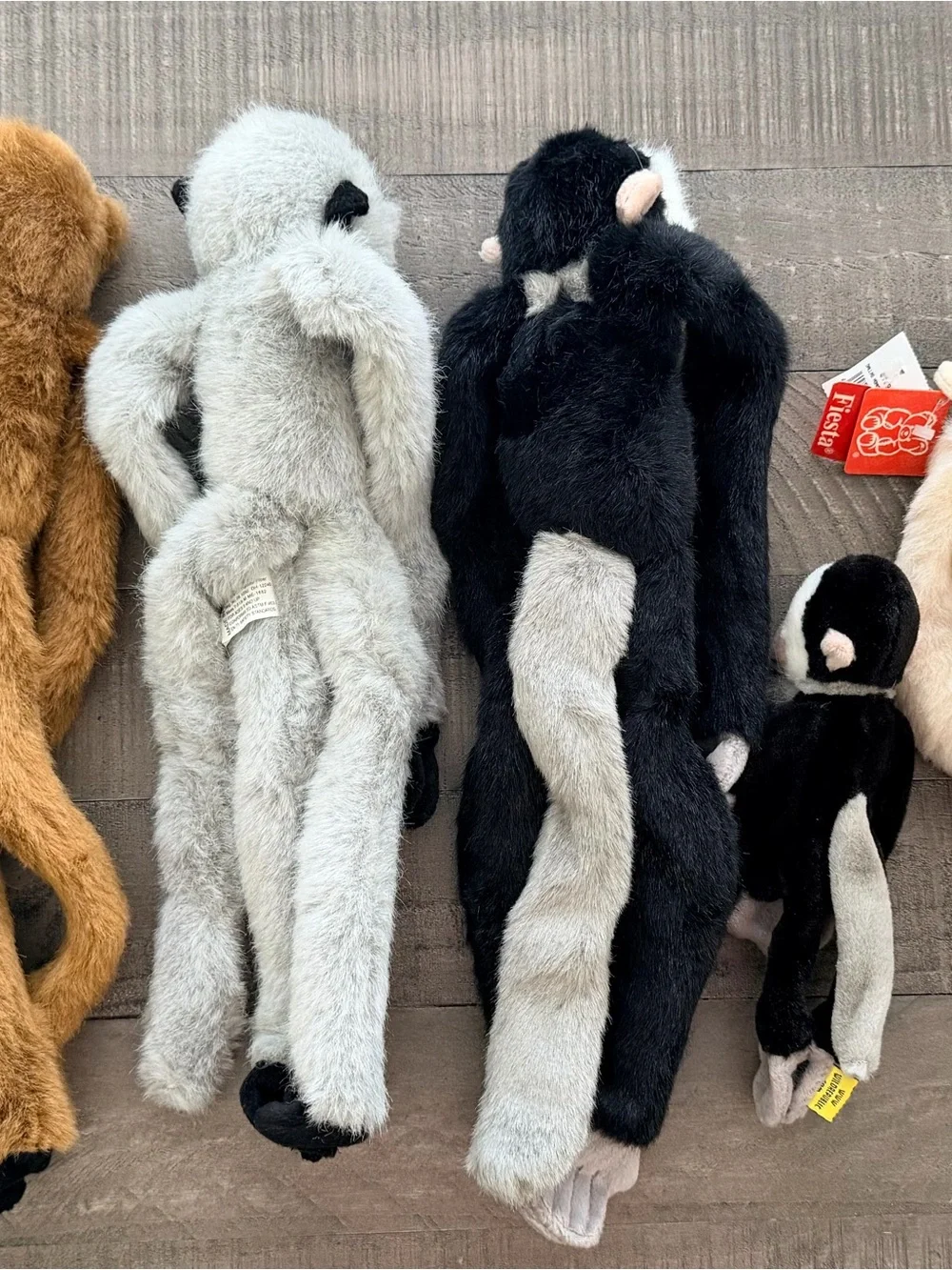 Set of Plush Long-Leg Monkeys - Brown, Gray, Black, Cream